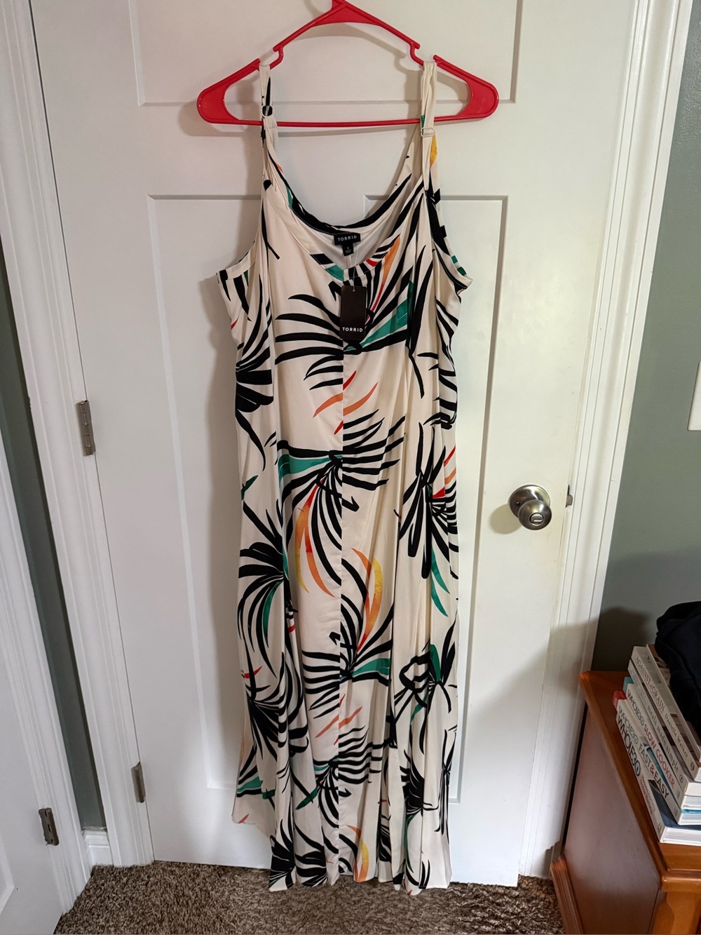 torrid Cream Tropical-Print Maxi Dress with Black, Green & Orange